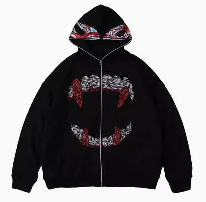 Rhinestone Zip Up Hoodie